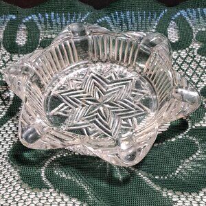 Hazel Atlas Crystal Star, Snowflake Ashtray, Trinket Dish, 5 inches across